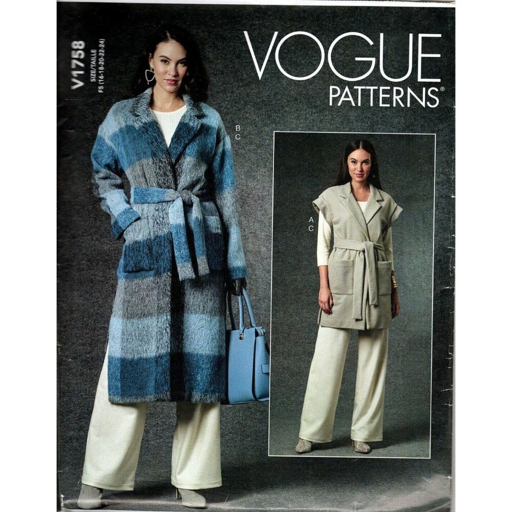 Vogue V1758 Womens 16 to 24 Jacket, Vest and Pants Uncut Sewing Pattern New